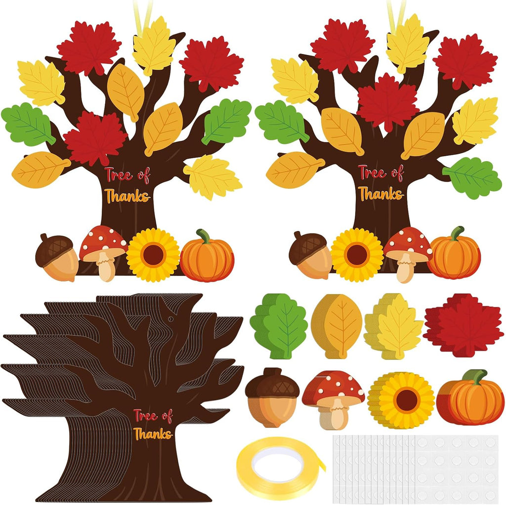 Tree of Thanks Craft Kit 24 Pack Thankful Tree Craft Kits Thanksgiving Hanging Ornament for Kids with Fall Leaves to Write on Classroom Autumn Thankful Art Project Thanksgiving Party Home Decoration