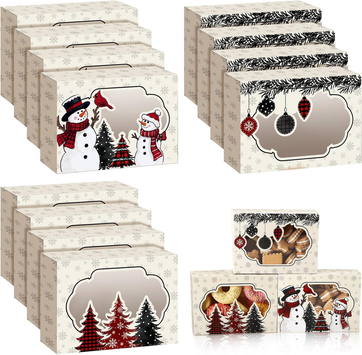 Eaasty 24 Pcs Christmas Cookie Boxes with Window Bulk, Classic