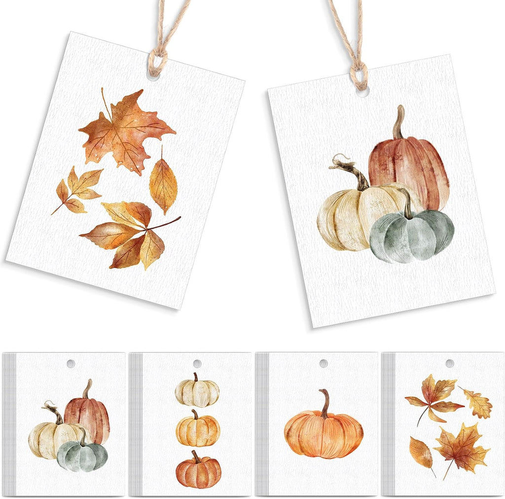 Tenceur 50 Set Fall Pumpkin Gift Tags with Strings, Thanksgiving Label