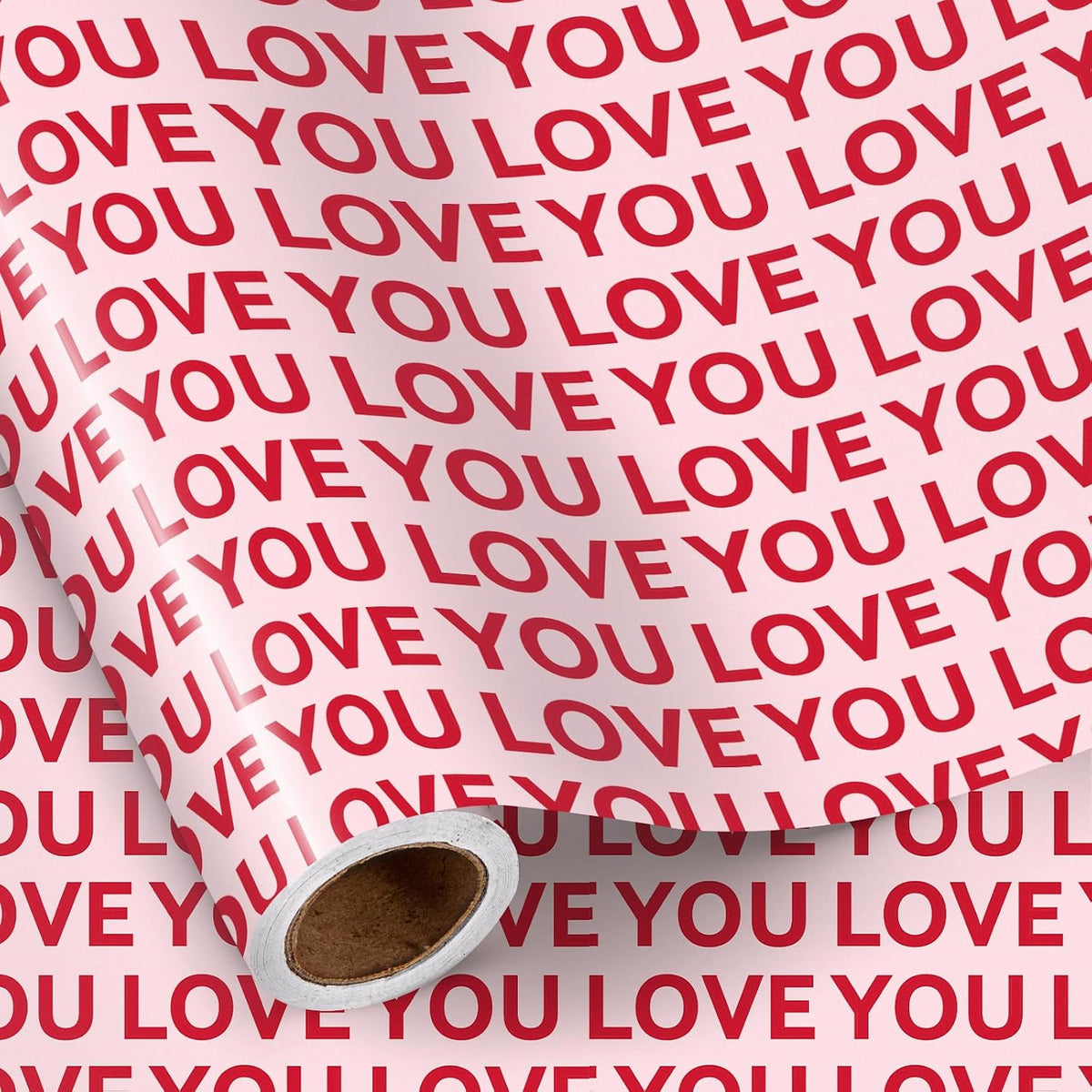 RUSPEPA Valentine's Day Wrapping Paper Roll, Mini Roll, Red Love You Lettering Design, Pink Gift Wrap for Wedding, Anniversary, Birthday, Valentine's Day, Bridal Shower, 17 Inches x 16.4 Feet