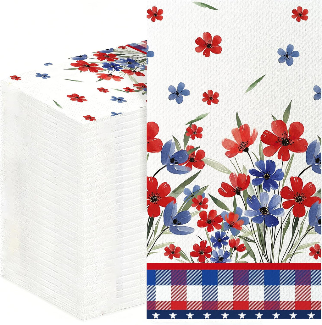 4th of July Disposable Paper Napkins, 100 Pcs Patriotic Napkins for Bathroom, 250th Anniversary Red White Blue Buffalo Plaid Napkins for Independence Day Memorial Day Party Supplies