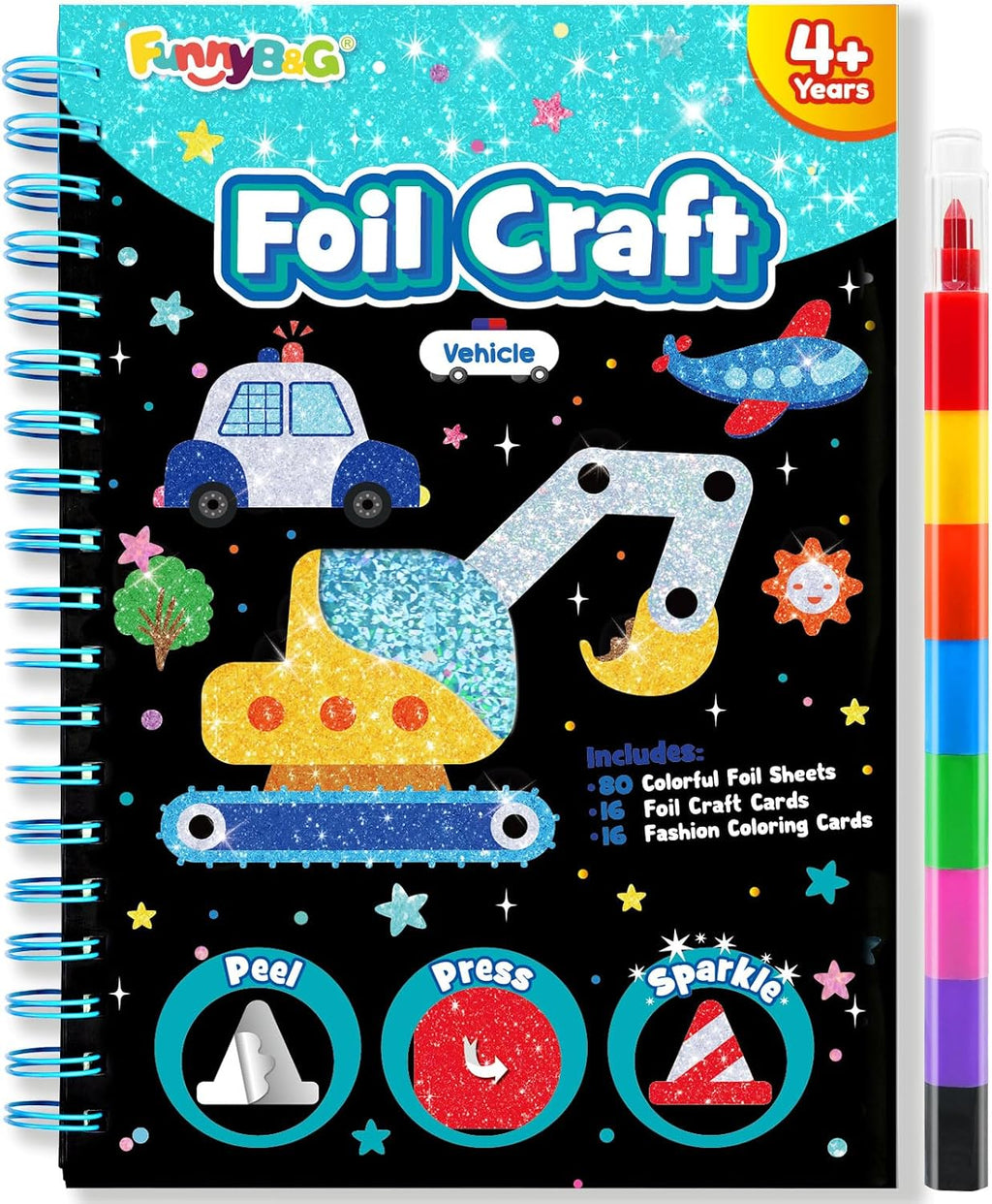 FUNNYB&G Foil Art Craft Kit for Kids, Sparkly Birthday Gift Toy for Boys