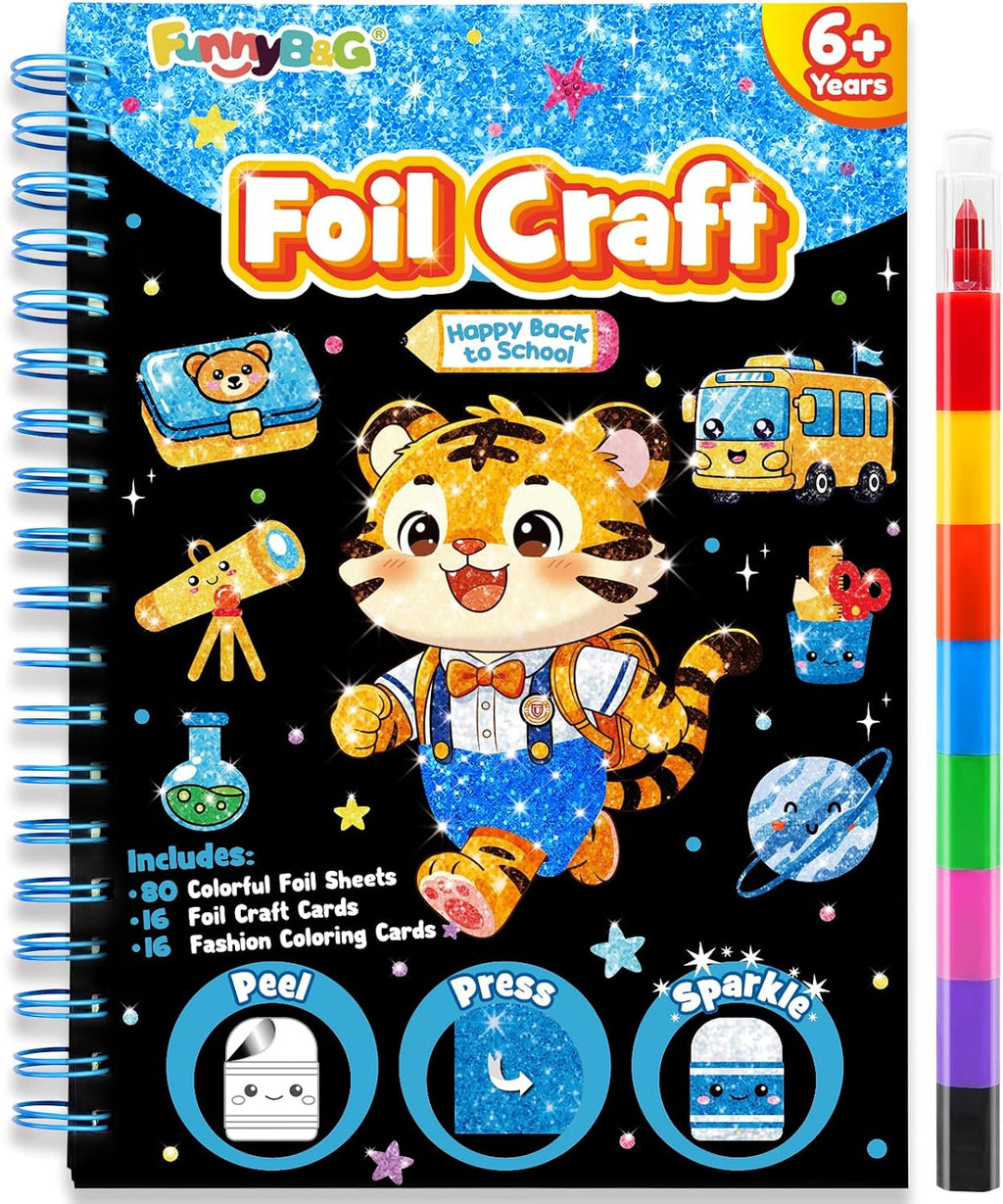 FUNNYB&G Foil Art Craft Kit for Kids, Sparkly Birthday Gift Toy for Boys