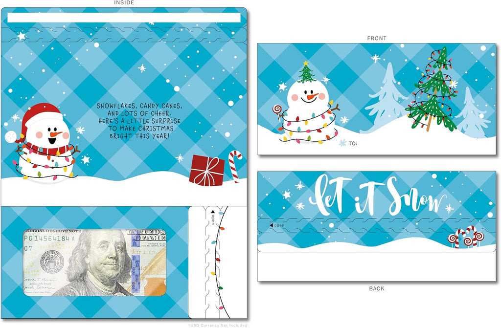 Holiday Card | Zip-Open Money Holder w/Clear Plastic Window for Cash, Check, & Gift Card (Holiday | Let It Snow)