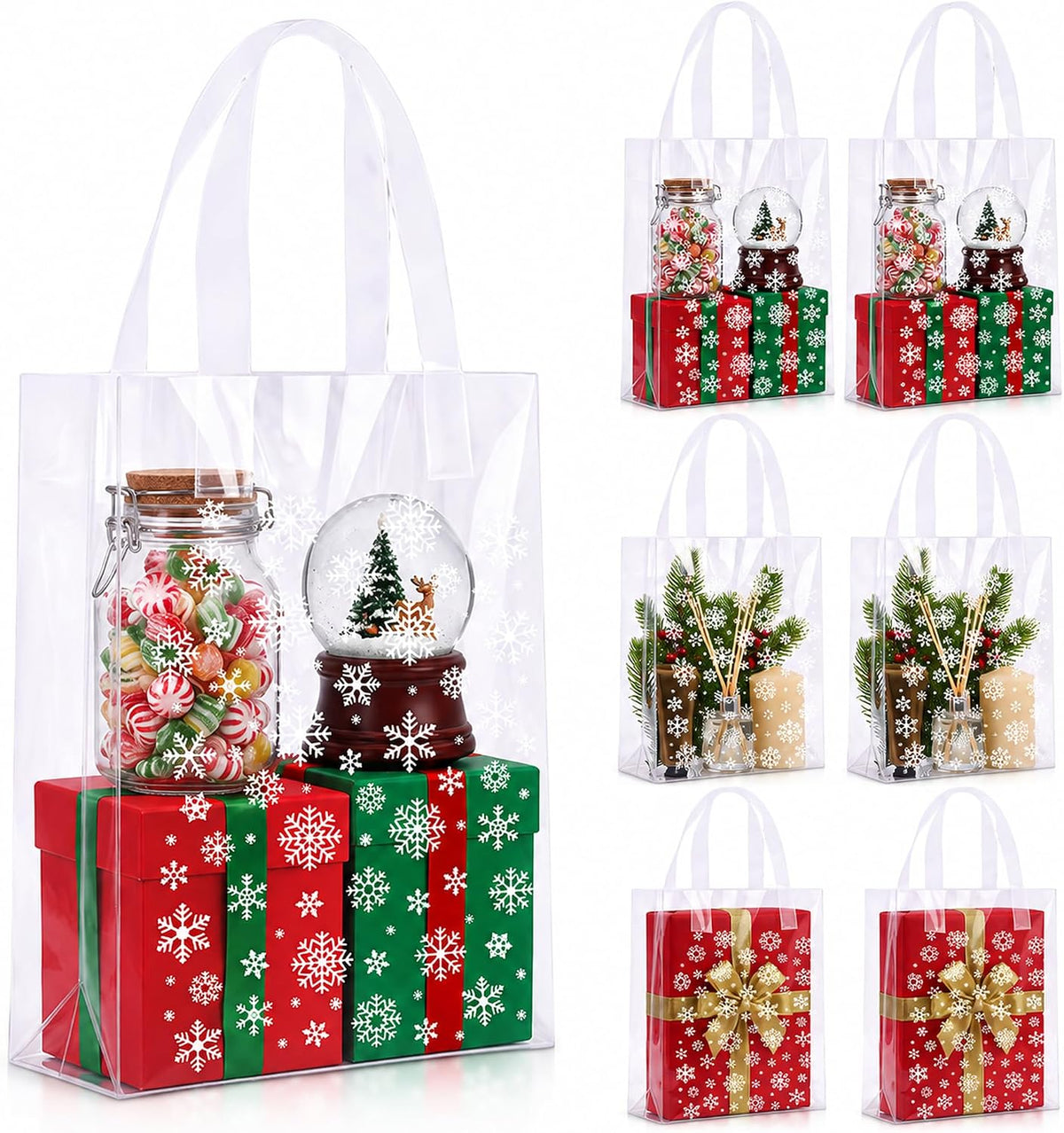 Pajean 25 Pcs Winter Plastic Gift Bags with Handles, Snowflake Pouches