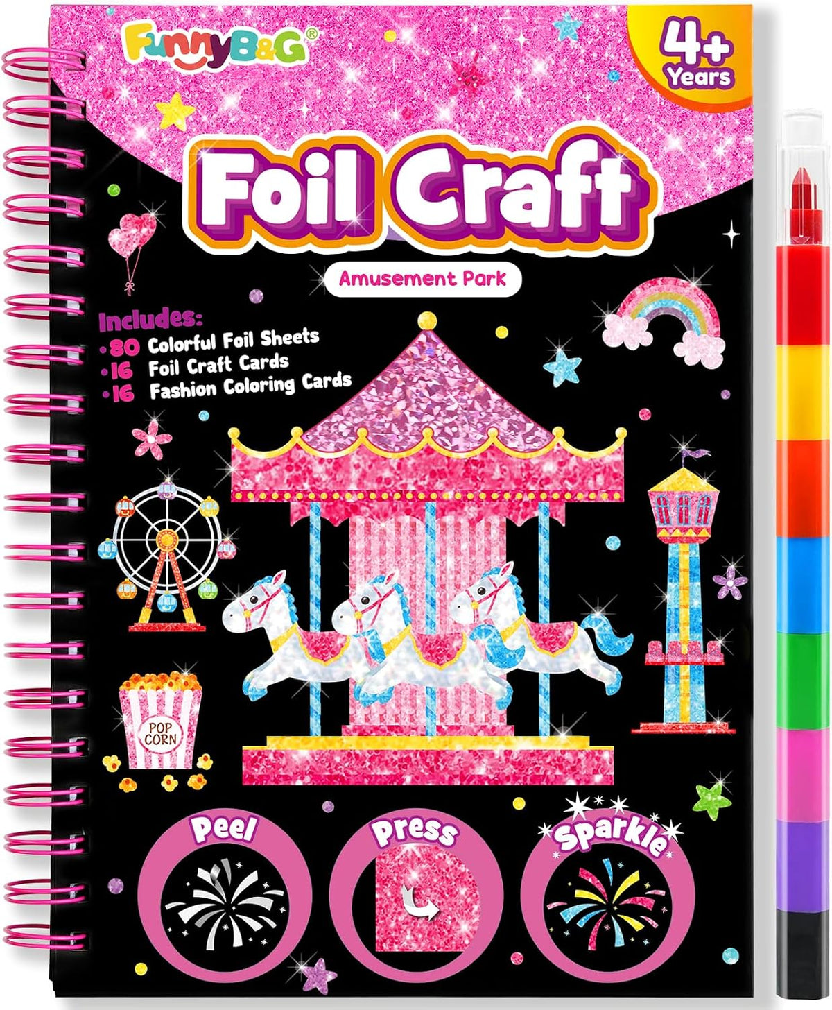 FUNNYB&G Foil Art Craft Kit for Kids, Sparkly Birthday Gift Toy for Girls