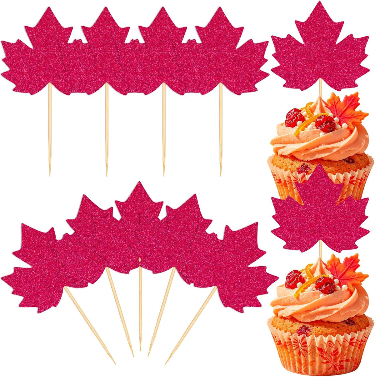40Pcs Fall Leaf Cupcake Toppers Thanksgiving Cake Decorations