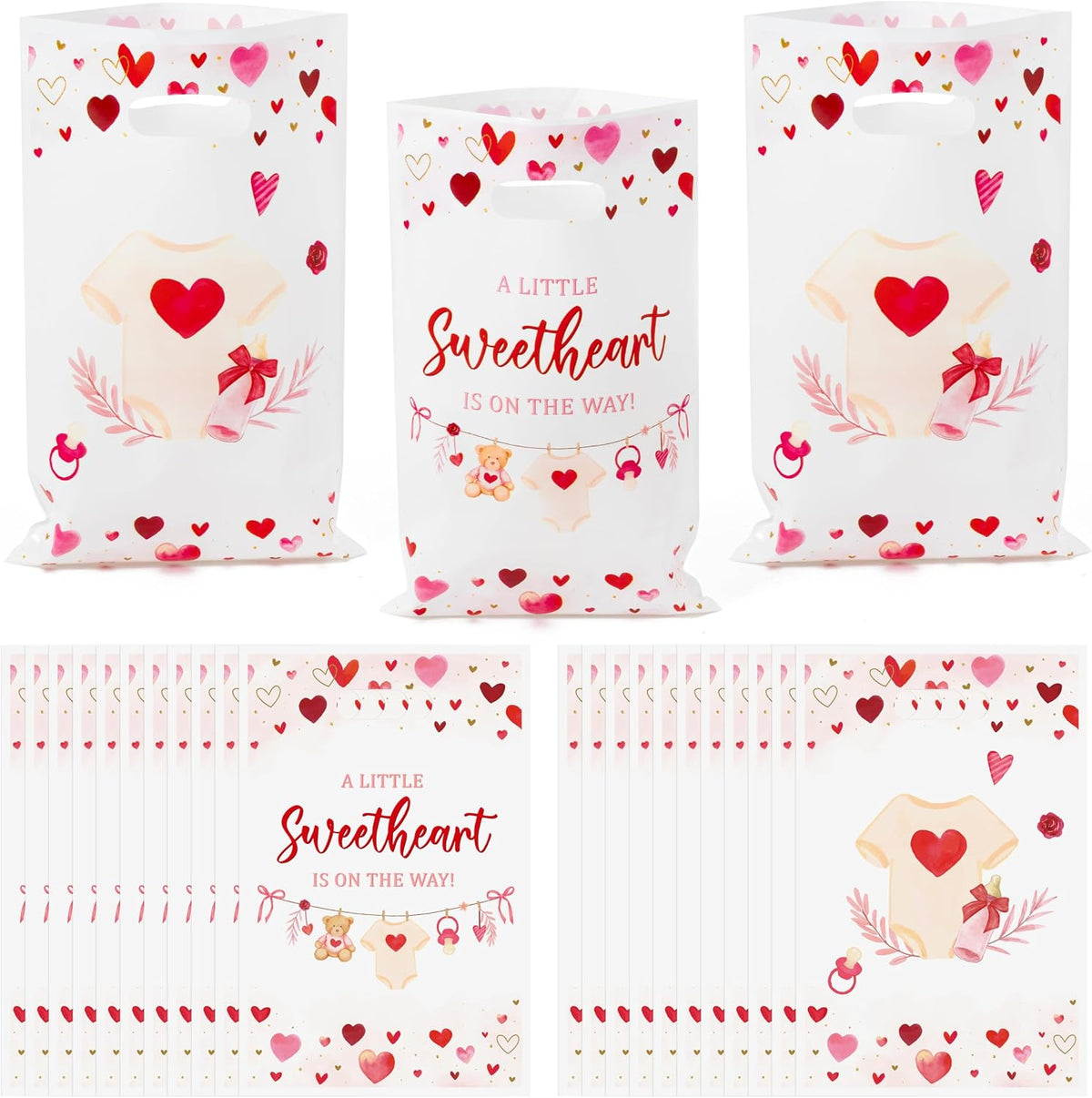 Haooryx Sweet Heart Bear Baby Shower Party Favor Bags Gift Wrap Decoration