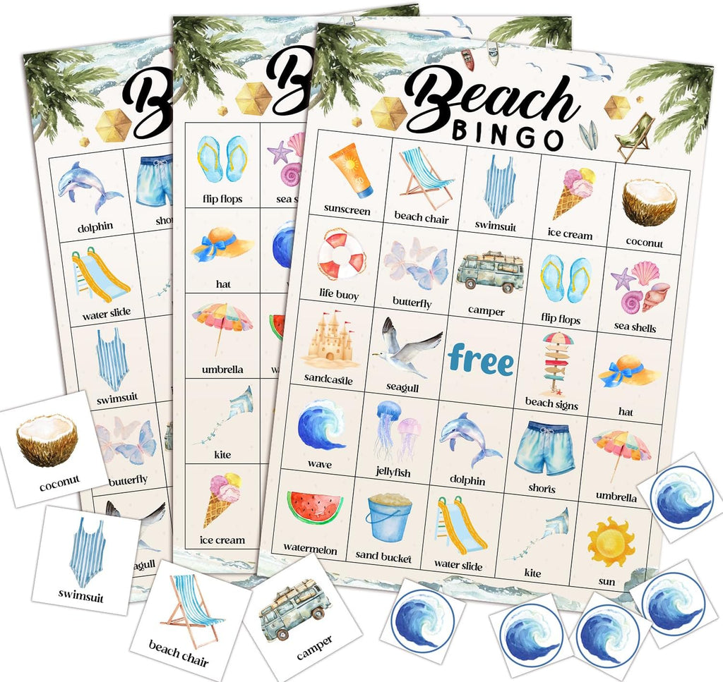Beach Bingo Game Happy Holiday Party Games with 24 Players, Bingo Game for Adults Family Friend, Travel Games Card for Outdoor Indoor, Family Holiday Party Activities Supplies Decoration-14