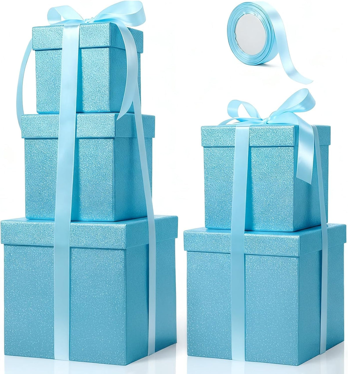 Cholemy 5 Pcs Square Nesting Boxes with Lid Assorted Sizes,Light Blue