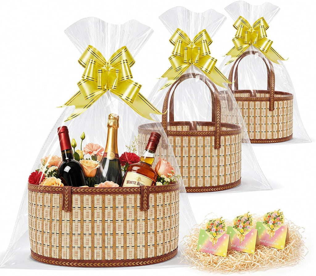 Erlsig 3 Set Baskets for Gifts Empty, Woven Bamboo Gift Basket Kit