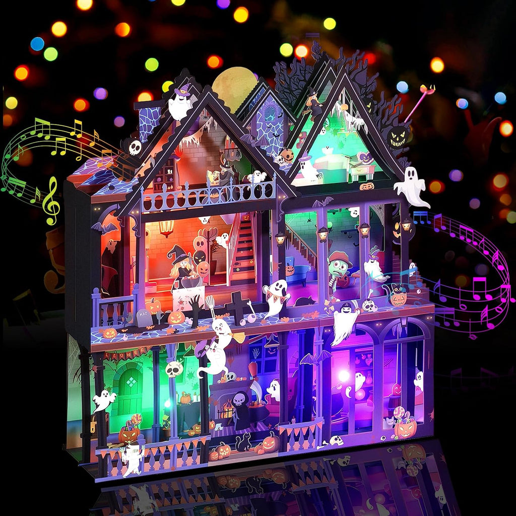 Yinqing Halloween Cards with Music and Lights, Happy Halloween Card House