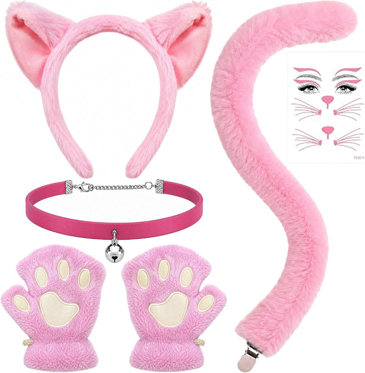 codree 5 Pcs Halloween Cat Costume Cosplay Outfits Set for Adults and Kids