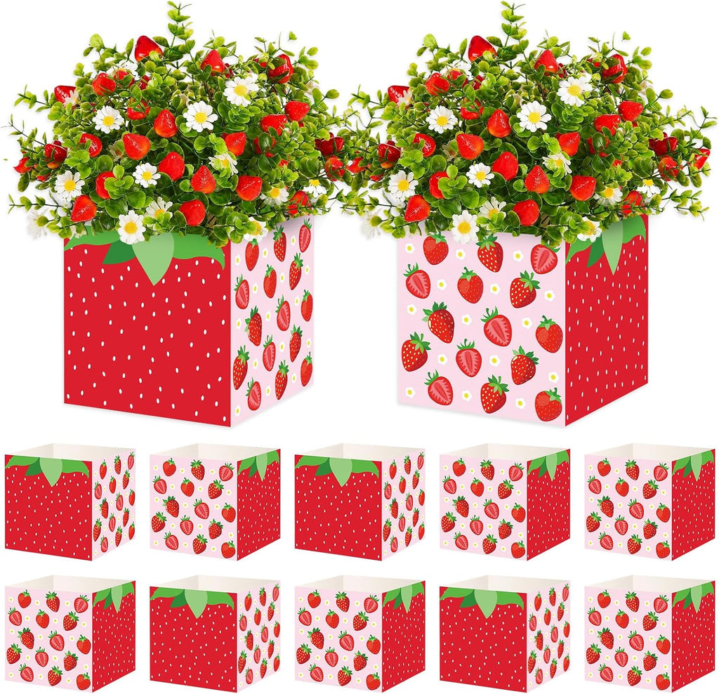 Cinrobiye 24 Pcs Strawberry Party Centerpieces, Berry First Birthday Decorations, Sweet Strawberry Flower Boxes for Table Decor, Baby Shower, Birthday Party, Wedding, Candy and Dessert Display