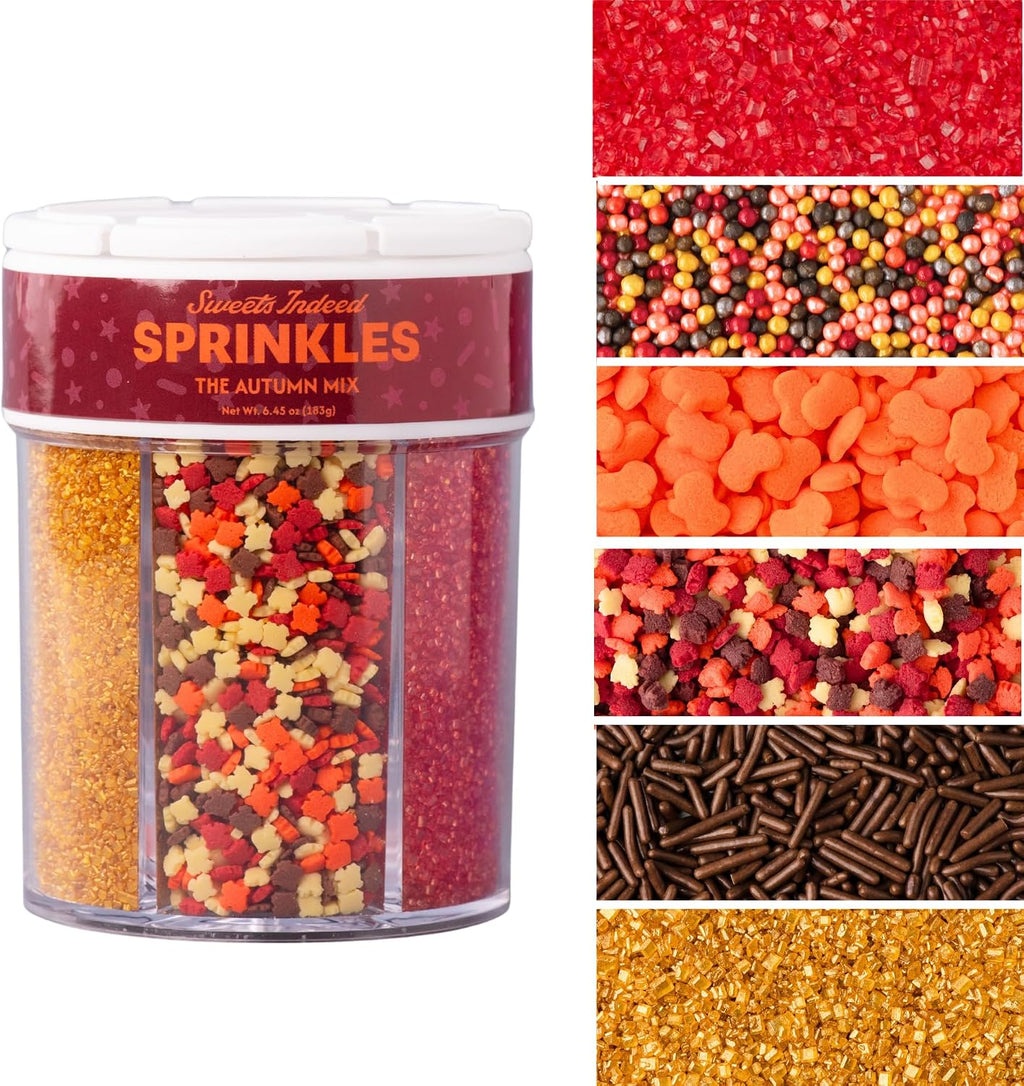 Sweets Indeed Fall Sprinkles 6 Cell Jar, Sugar, Jimmies & Shapes, 6.45 oz