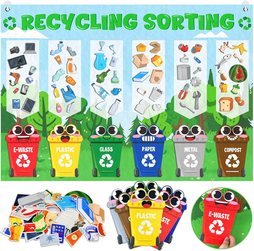 Cinrobiye Felt Earth Day Recycling Sorting Game Learn to Recycle Activity Set Garbage Sorting Educational Game Classroom Recycling Activity Bulletin Board Decorations Earth Day Craft Kit