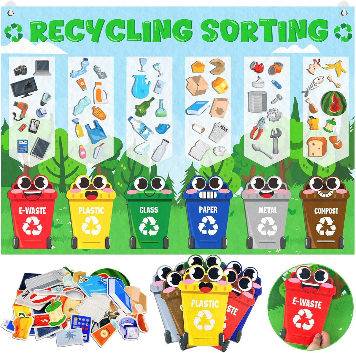 Cinrobiye Felt Earth Day Recycling Sorting Game Learn to Recycle Activity Set Garbage Sorting Educational Game Classroom Recycling Activity Bulletin Board Decorations Earth Day Craft Kit