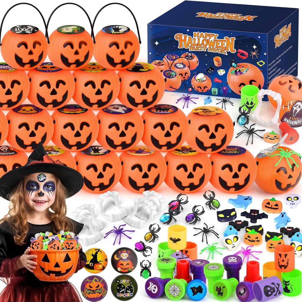 432PCS Halloween Party Favors, Mini Pumpkin Buckets, Halloween Toys