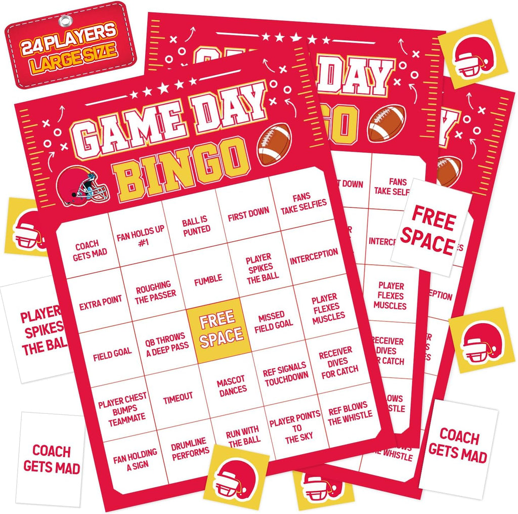 Football Bingo Game Cards - 24 Sheets, Red