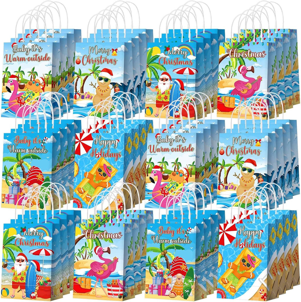 Kolldenn 48 Pcs Summer Christmas Goodie Bag with Handle Xmas Gift Paper Bag
