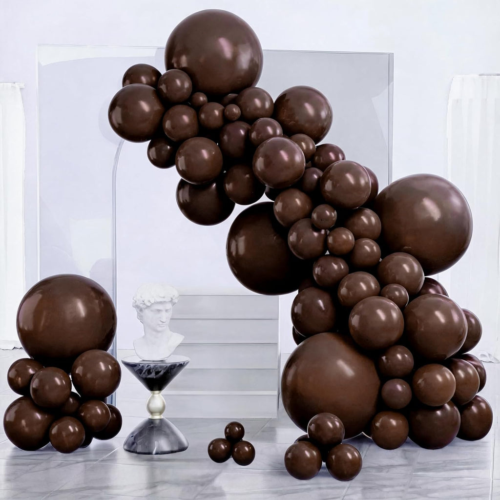 PartyWoo Dark Brown Balloons 140pcs Boho Coffee Neutral Different Sizes