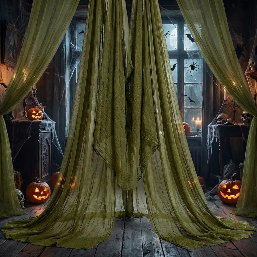 200" x 85" Halloween Dark Green Creepy Cloth, Scary Spooky Fabric Gauze