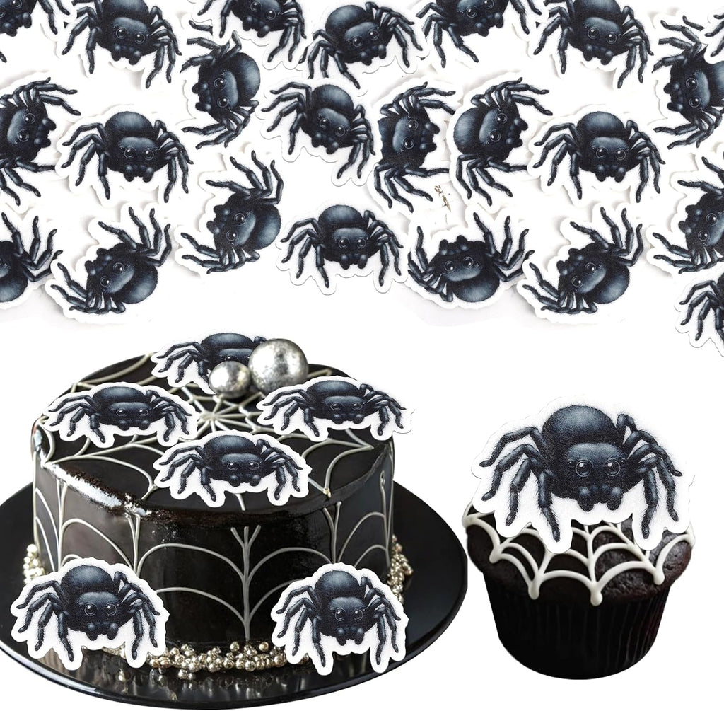 60 PCS Edible Halloween Spider Cupcake Toppers Wafer Paper Black Horror Spider Cupcake Picks Edible Halloween Party Decorations for Baby Shower Birthday Party Cake Food Decorations Supplies