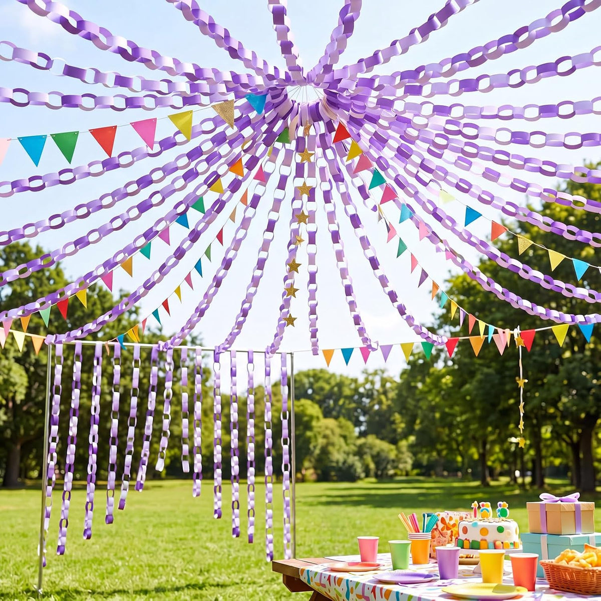 Lincia 600 Sheet Paper Chain Garland Strips, Purple Gradient