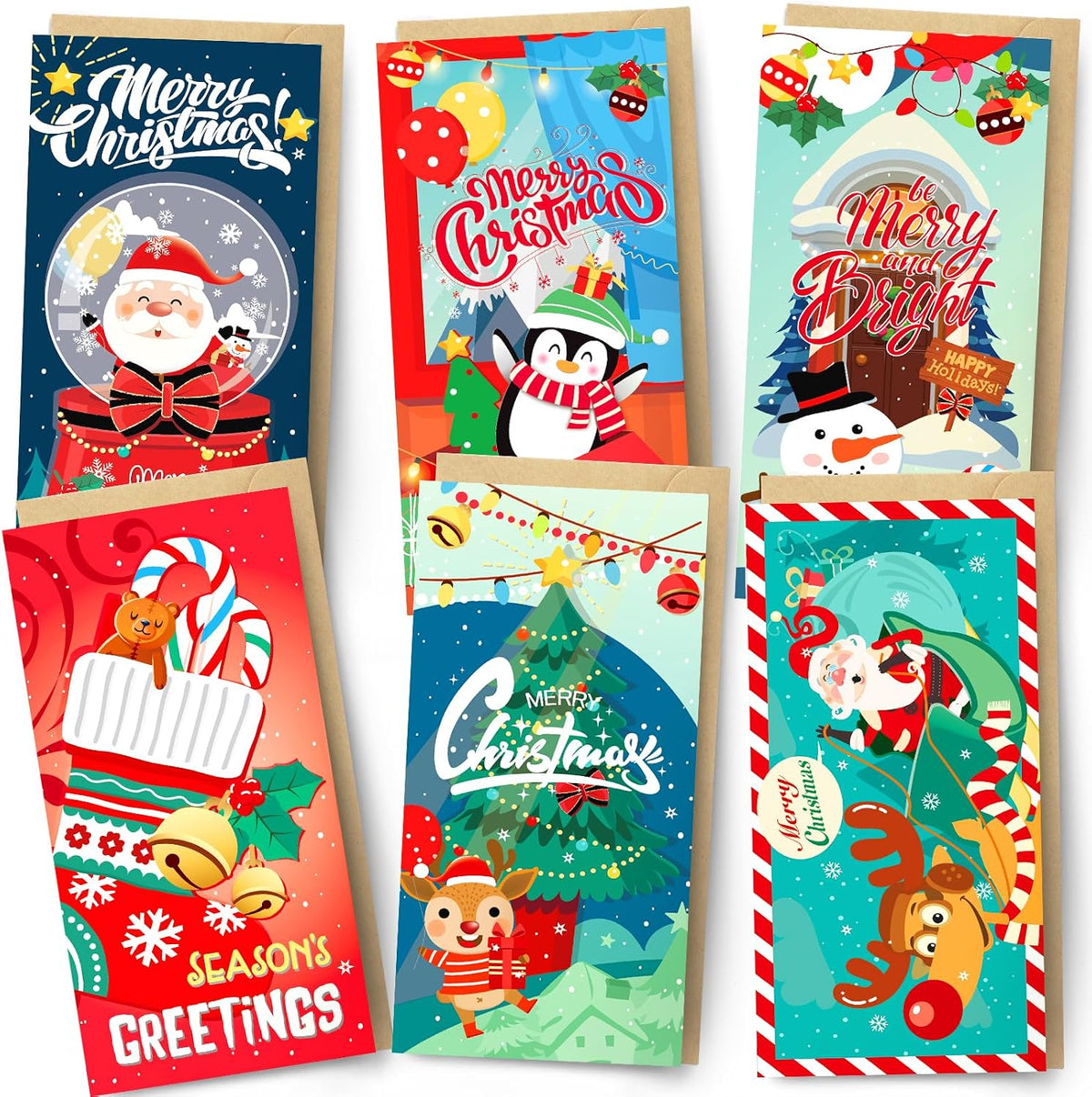 BGTCARDS Christmas Money Cards, 24 Pack with Kraft Envelopes & Stickers