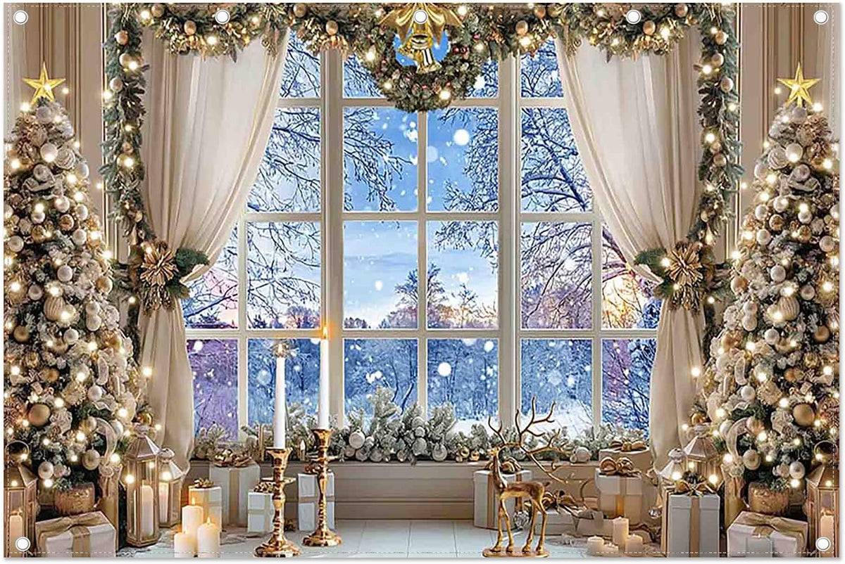 12x8ft Fabric Christmas Winter Window Photography Backdrop
