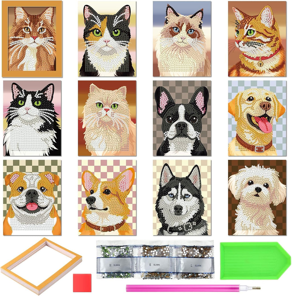 Saillong 24 Pcs Animal Mini Diamond Painting Kits with Frames Set