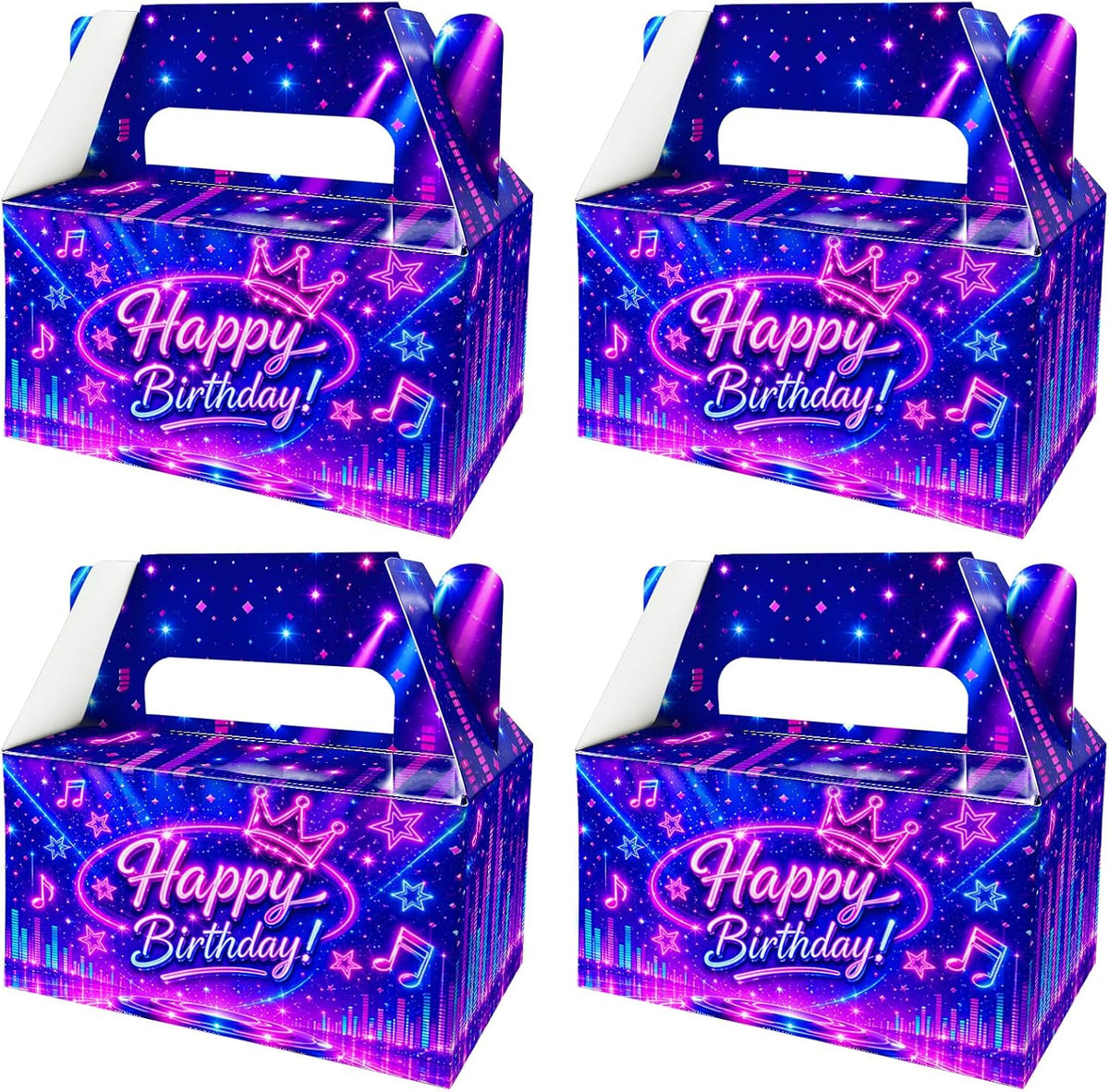 BGFMVS 12 Pack Kpop Music Party Favor Boxes - Neon Purple Crown Treat Bags