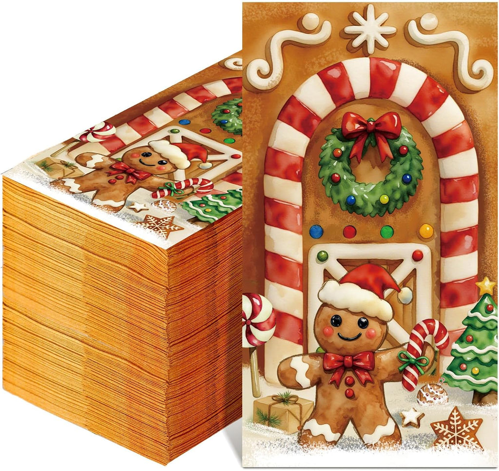 100 Pcs Christmas Gingerbread Guest Napkins 2 Ply Gingerbread Paper Napkins