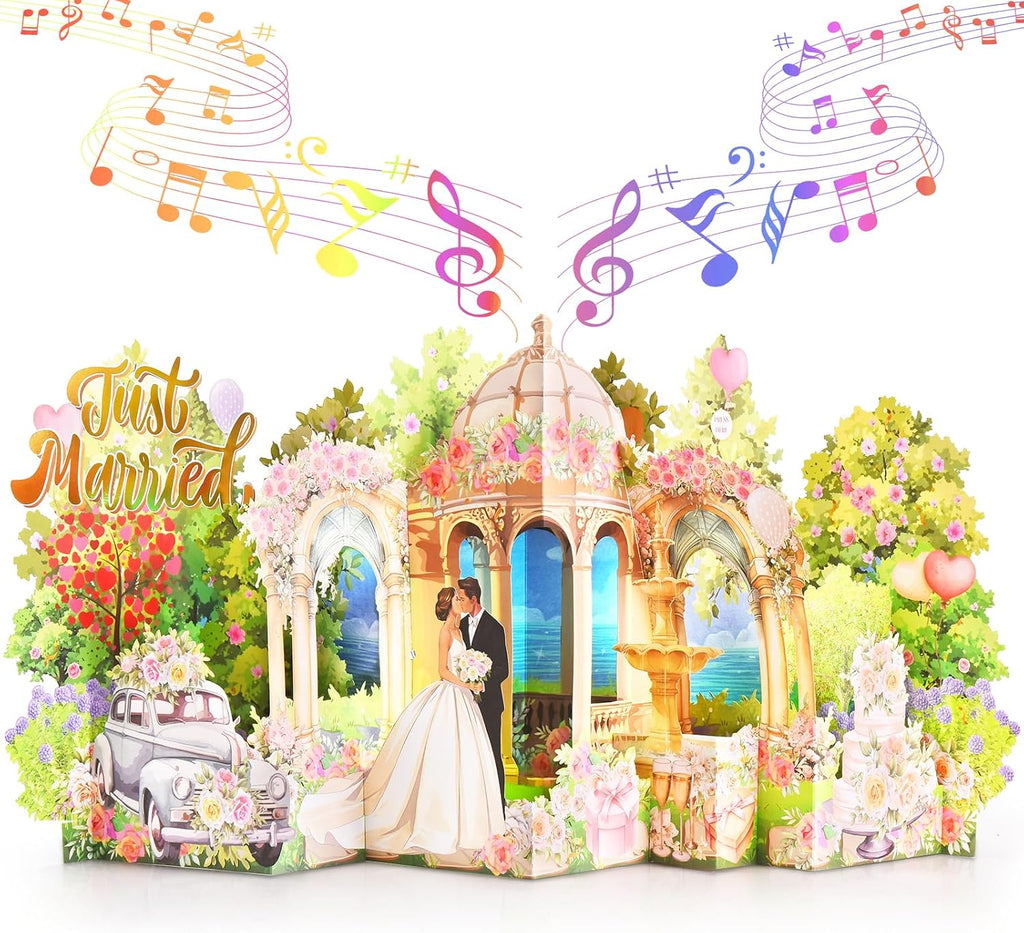 Pop Up Wedding Card, Musical Light Up Just Married Cards for Bride & Groom