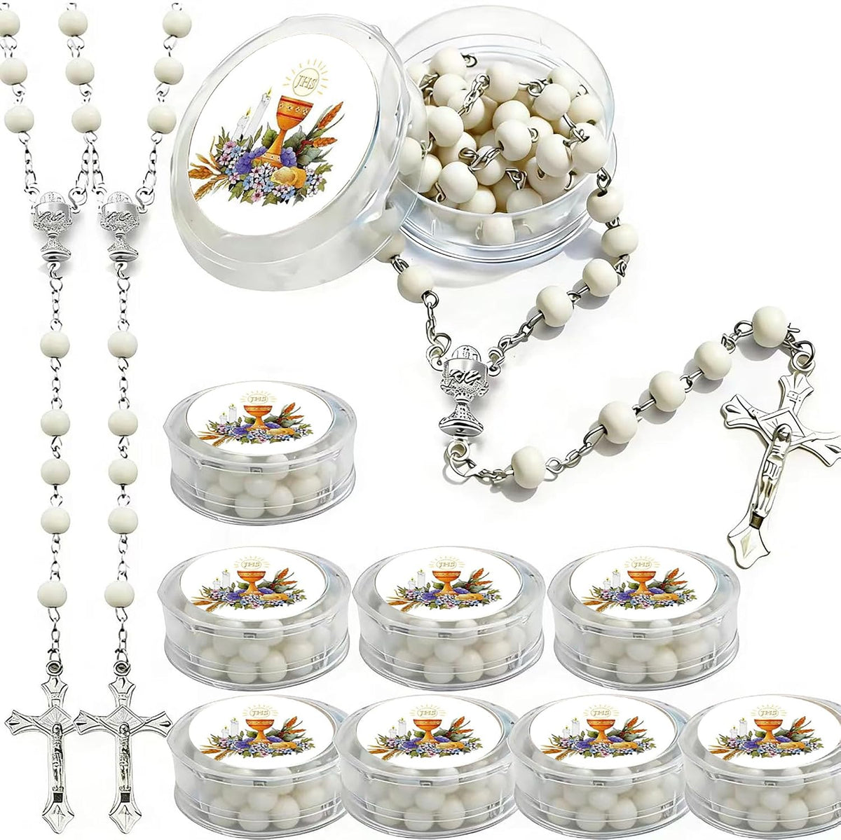 12 PCS White Scented Wood Rosary Favors First Communion Recuerdos