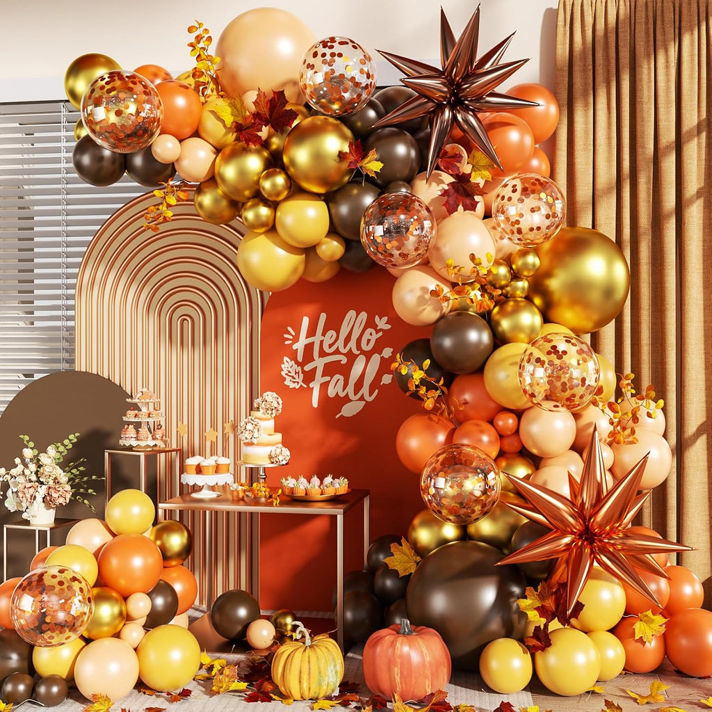 Fall Balloon Arch Kit, Orange Brown Balloons for Fall Decorations