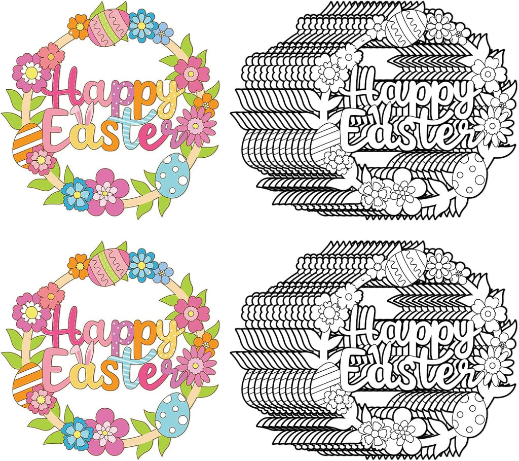 Sereliy 24 Pcs Easter Coloring Wreath Crafts, Color Your Own Easter Crafts, DIY Paper Eggs Wreath for Home Activities Games. (Egg.24PCS)