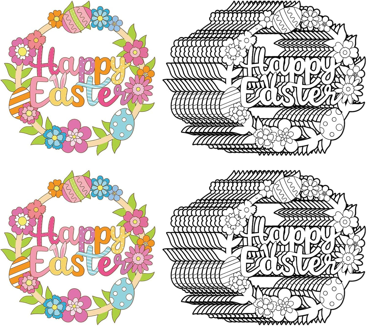 Sereliy 24 Pcs Easter Coloring Wreath Crafts, Color Your Own Easter Crafts, DIY Paper Eggs Wreath for Home Activities Games. (Egg.24PCS)