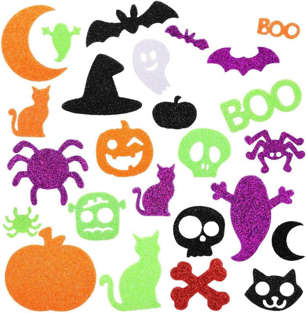 Halloween Foam Stickers, Glitter Halloween Stickers, Sparkle Self-Adhesive Pumpkin Ghost Shape Puffy Stickers for Halloween Party Supplies Decorations