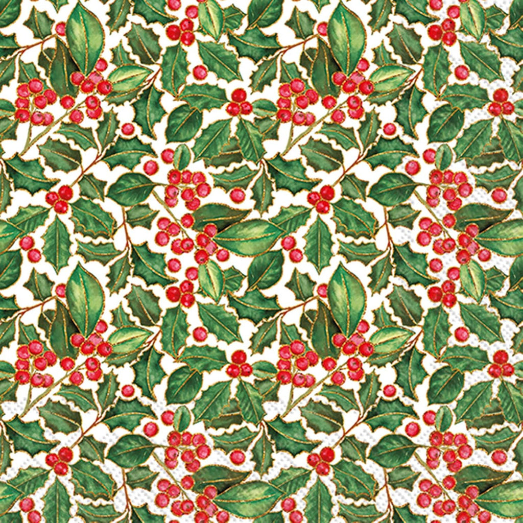 IHR Ideal Home Range Cocktail Napkins Disposable 3-Ply Paper Party Napkin Pack, 5" x 5", Holly, 20-Count