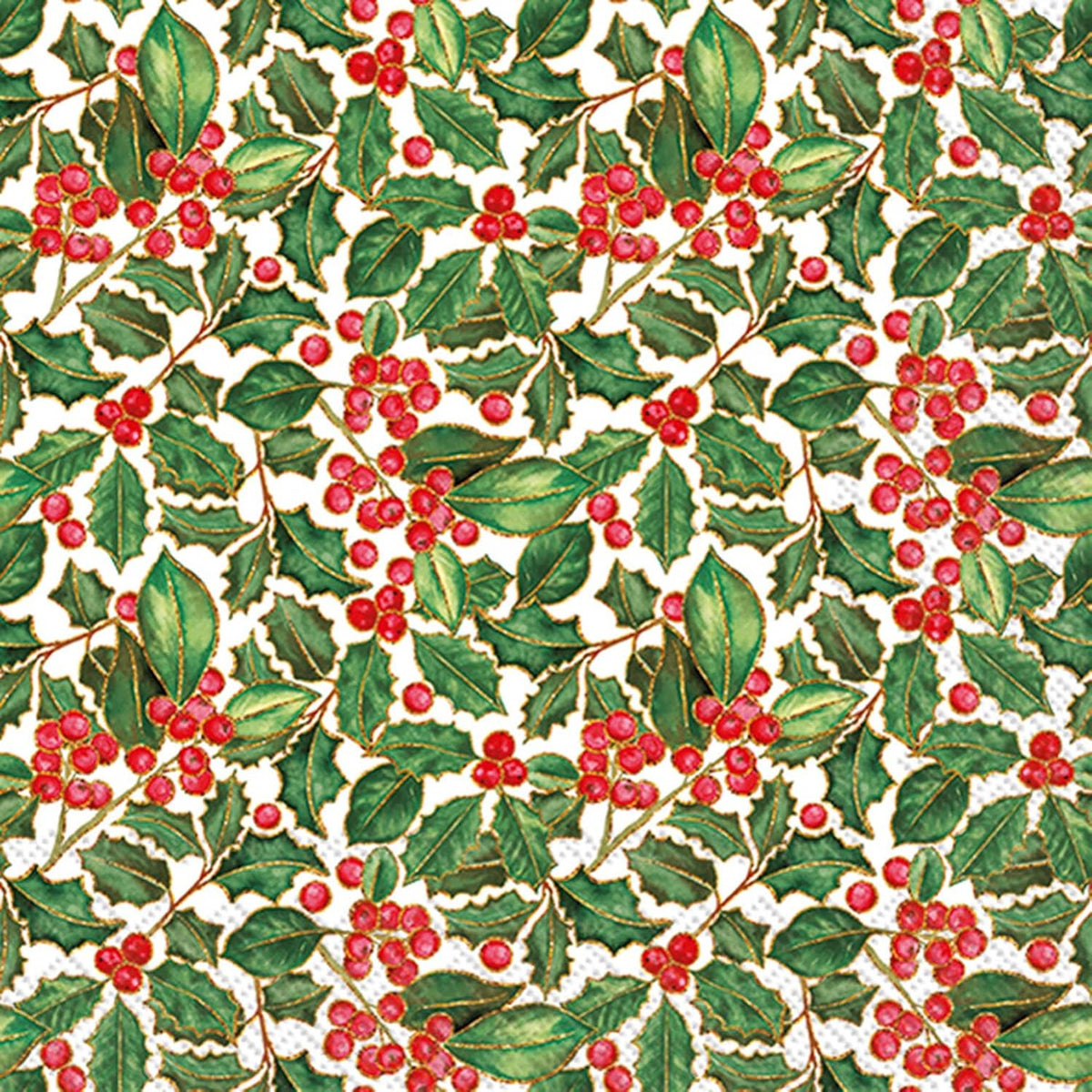 IHR Ideal Home Range Cocktail Napkins Disposable 3-Ply Paper Party Napkin Pack, 5" x 5", Holly, 20-Count