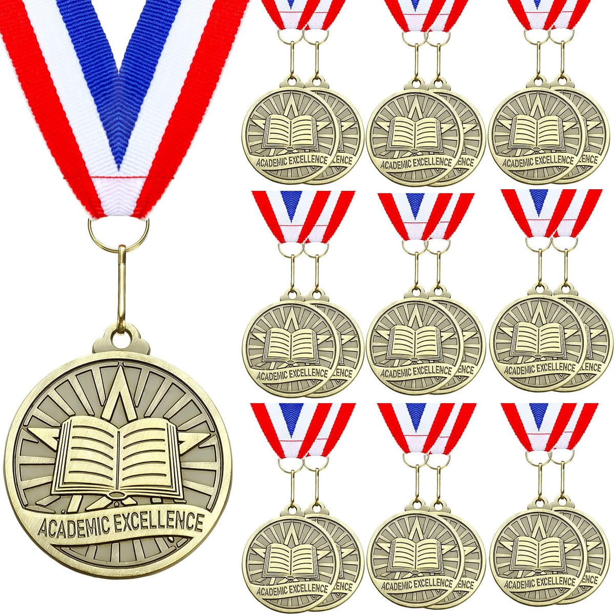 20 Pcs 2'' Awards Medals Bulk Winner Medals with Neck Ribbons Metal Trophy Award Prize Gift for Tournaments, Competitions, Party, Kids and Adults