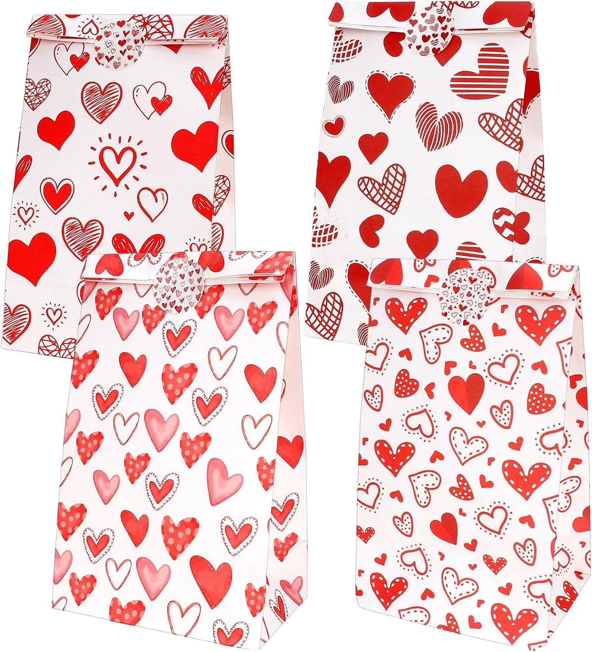 Valentines Bags for Kids Class 24 PCS Valentine Paper Bags with Stickers for Gifts Treat Goodie Candy Snack Goody Cookie Wrap Galentines Valentines Day Party Favors Supplies Decorations Baggies Pouch