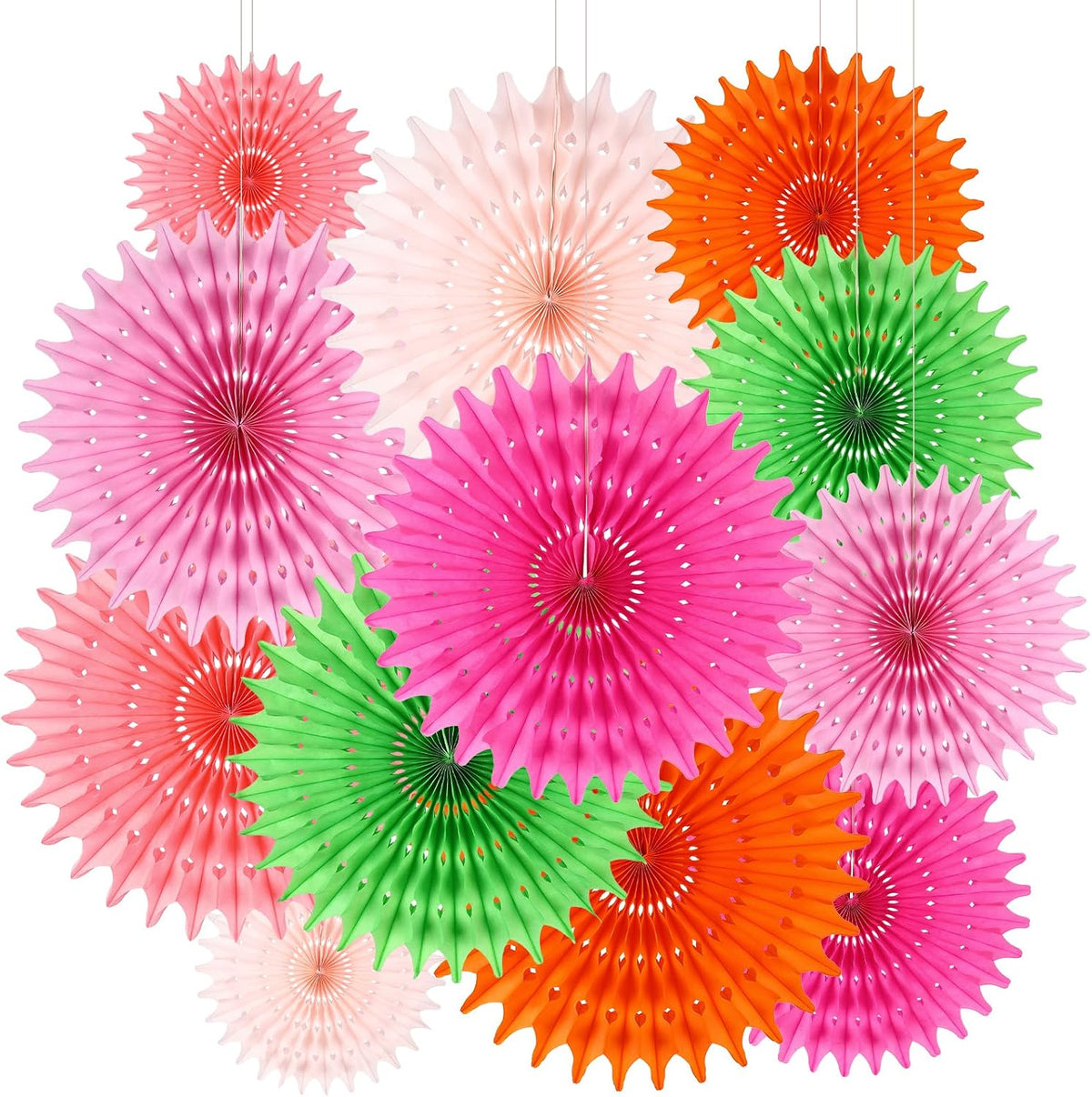 BestoFun 12 PCS Paper Fans Red Green Pink Party Decorations Tissue Paper Flowers Decorations for Girl Groovy Birthday Baby Shower Wedding Bachelorette Room Wall Hanging Décor