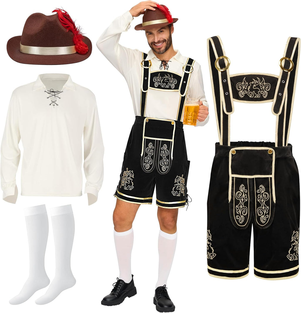 Spooktacular Creations Lederhosen Men Oktoberfest Outfit Costume, Halloween German Bavarian Costume for Adults Beer Festival