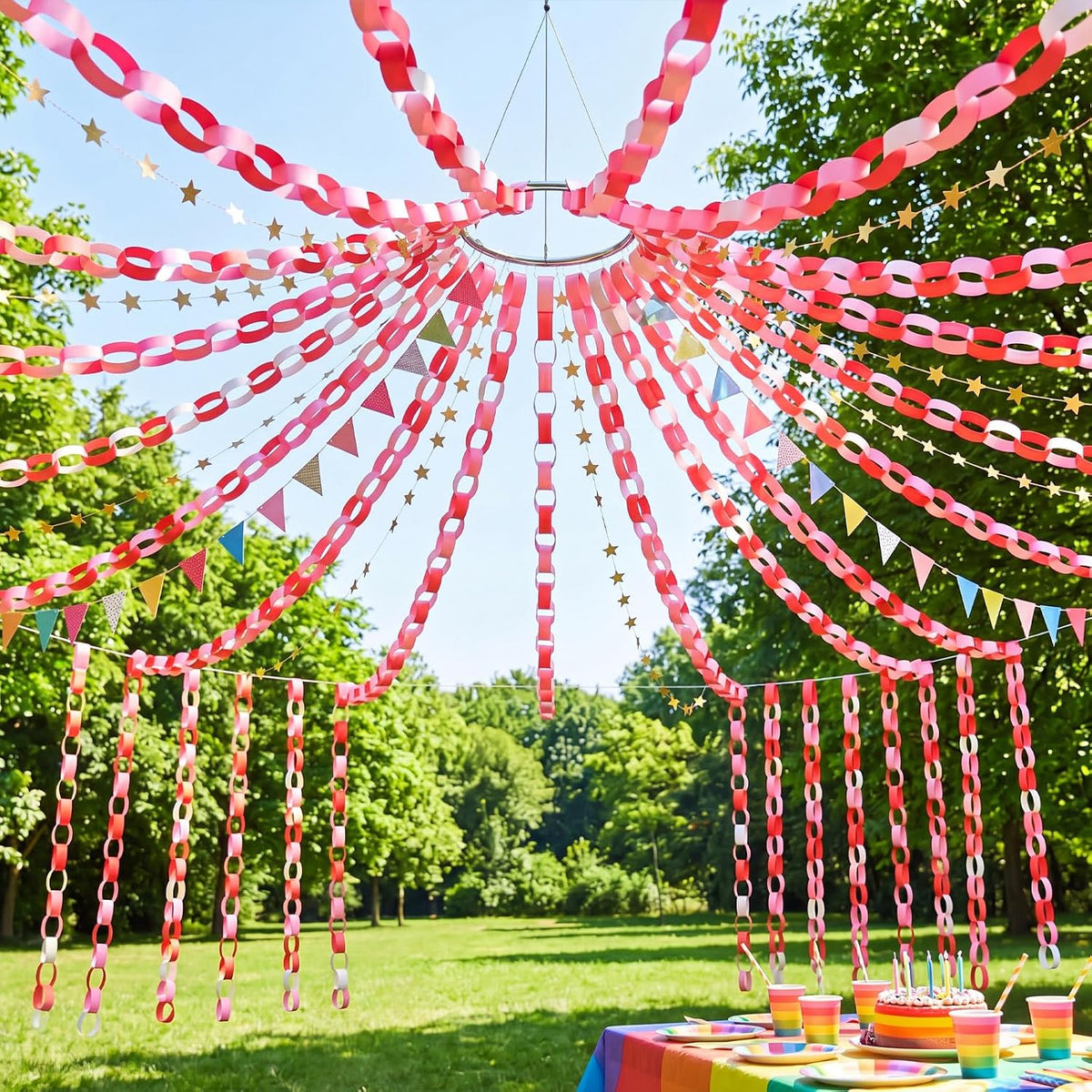 Lincia 600 Sheet Paper Chain Garland Strips, Pink Gradient