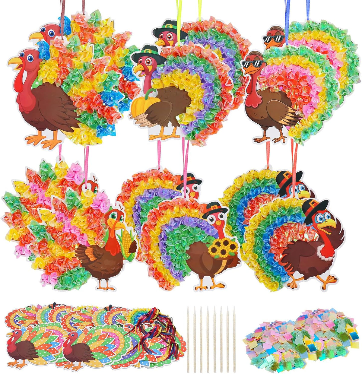 Fennoral 24 Pack Thanksgiving Turkey Crafts Kit for Kids Make You Own Turkey Poke in Arts and Crafts DIY for Boys Girls Classroom Activities Fall Decoration