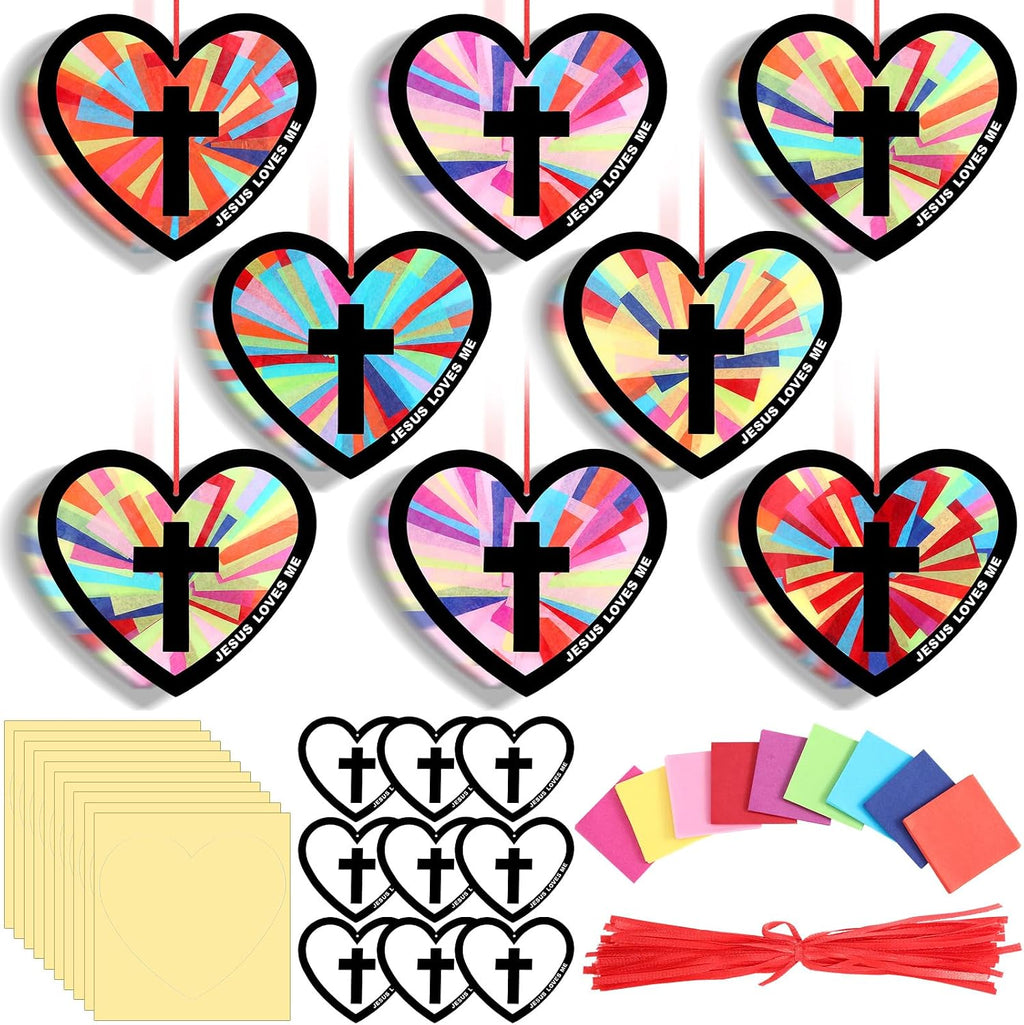 Qinyoung 12 Sets Religious Cross Crafts Jesus Lights The Way Mason Jars Tissue Paper Crafts with LED Candle Light Make Your Own VBS Mason Jars Decoration for Camping Sunday School Projects Activity