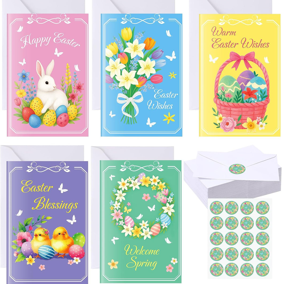 Motiskyy 100 Pcs Religious Greeting Cards with Envelopes and Stickers Bunny Holiday Card Gift Best Wishes Cards for Mom Daughter Women