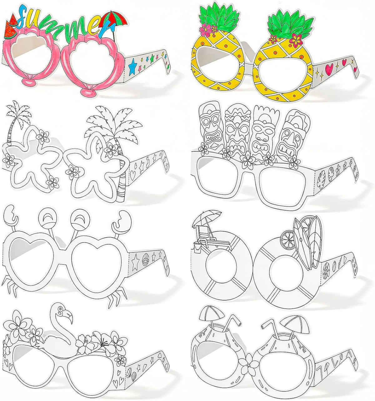 32Pcs Summer Craft Coloring Glasses Bulk Hawaiian Luau Art Craft for Kids